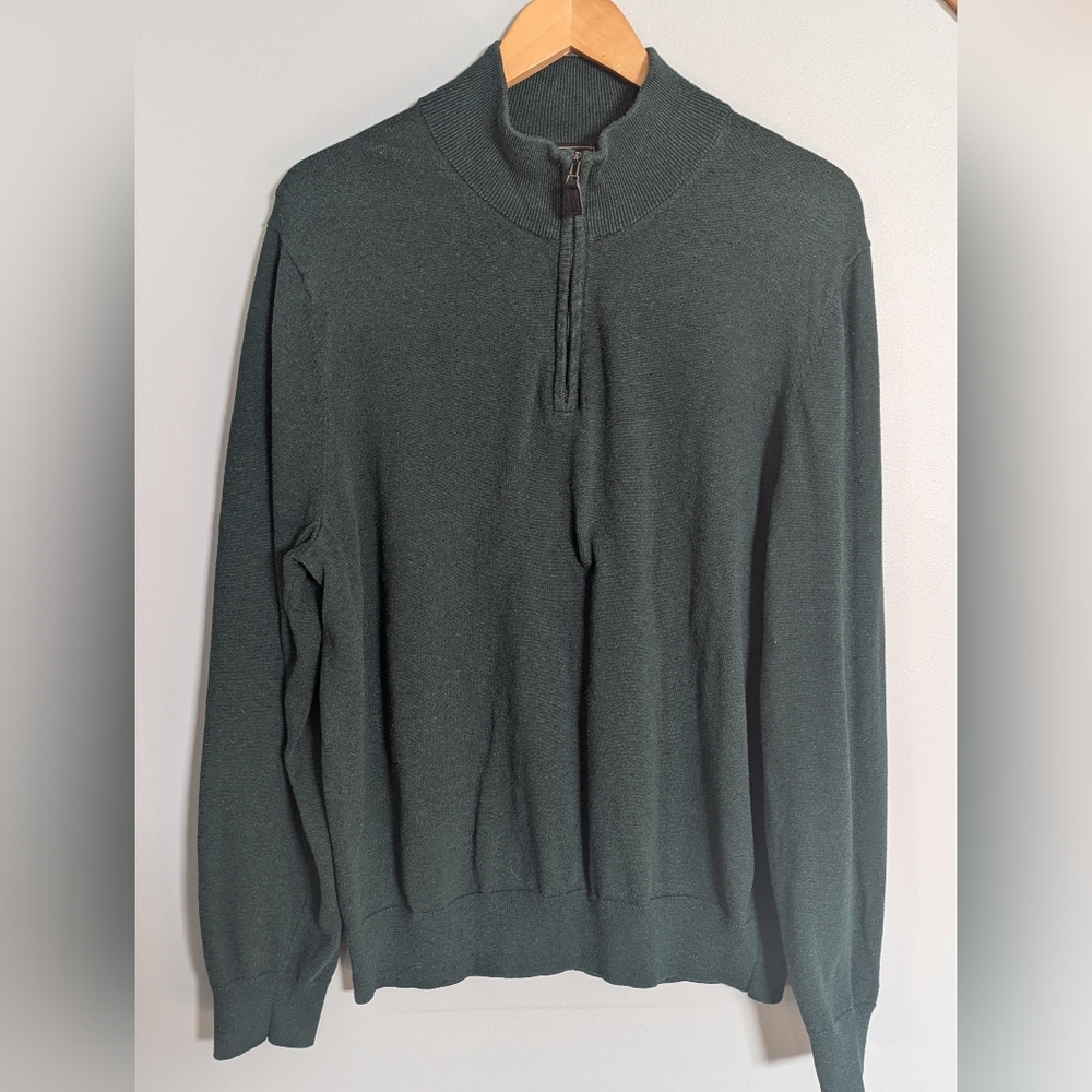 Jos. A. Bank Men's‎ Forest Green 3/4 Zip Sweater Dark Academia Heritage